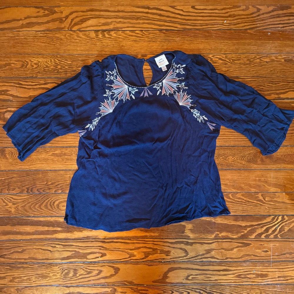 Dark Blue Top with Embroidery